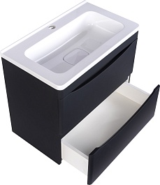 Style Line Тумба с раковиной Бергамо Мини 60 подвесная черная Люкс антискрейтч Plus – фотография-5